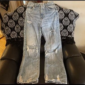 Bershka distressed 90’s full length high rise wide leg jeans